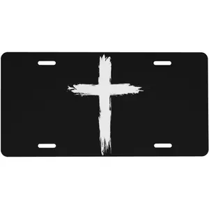 Cross Jesus Front License Plate 6x12 – Christian Aluminum Vanity Tag for Car Truck SUV – Religious Gift with 4 Holes for Men Women