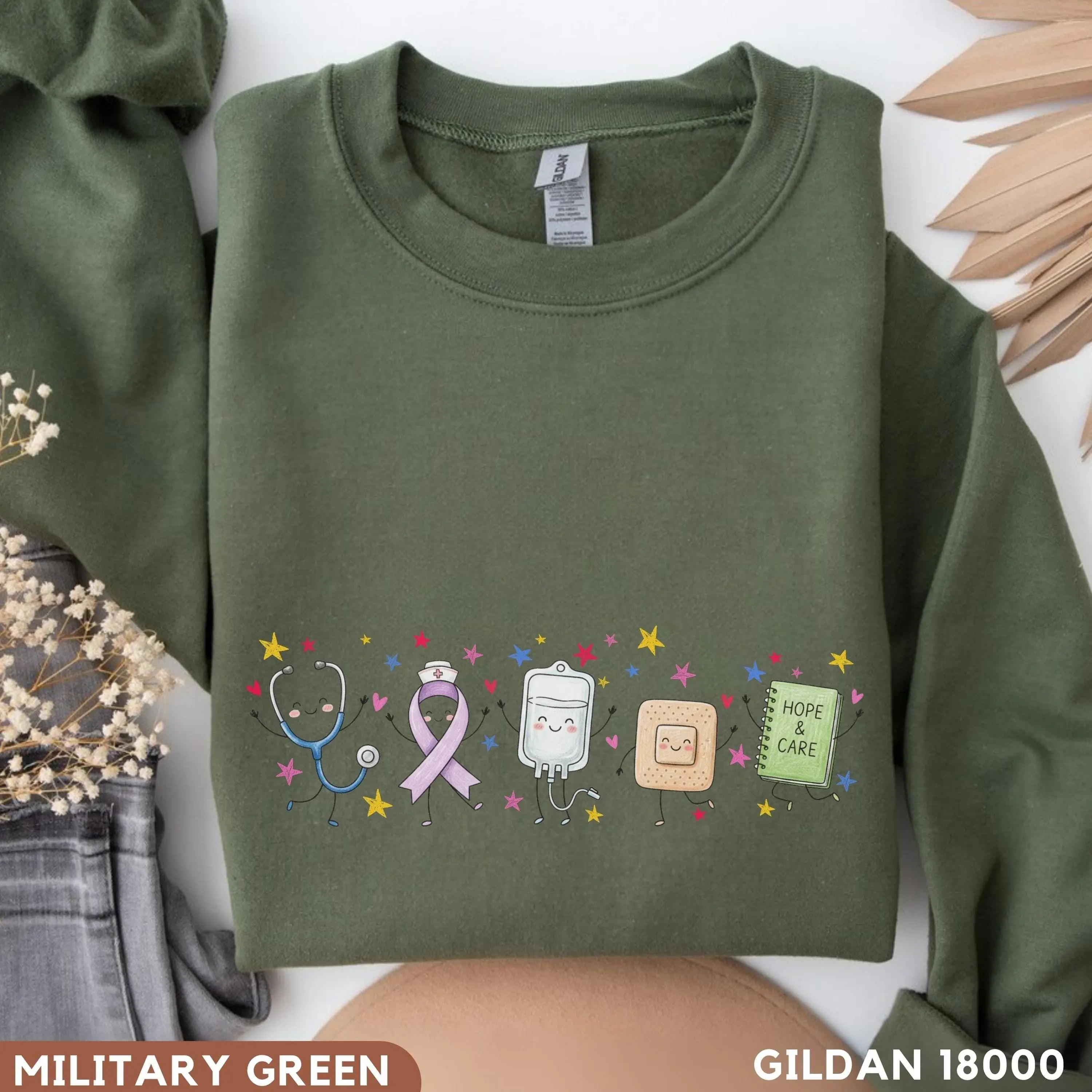 Oncology Nurse T-Shirt, Sweatshirt & Hoodie - Doodle Oncology Nursing Tee, Cancer Unit Nurse Gift, Pink Ribbon Healthcare Worker, Cancer Month Awareness