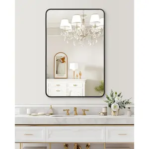 Modern Black Metal Frame Round Bathroom Mirror, Wall Mount Circle Vanity Mirror, HD Eco-Friendly Glass Easy Installation, Decorative Round Mirror for Bathroom Bedroom Living Room Entryway Hallway, 24/30/36 Inch Multiple Sizes