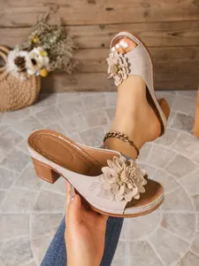Women's New Floral Decorated Slip-On Sandals, Beach Vacation Daily Wear, Party Shoes, Perfect Gift, Flower