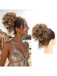 Women's Curly Bob Wig Bag, Loose Messy Short Curl Hair Accessory, Daily Wear Drawstring Ponytail Holder, All-Season Fashion, Synthetic Hair Piece, Curly Synthetic Hairpiece