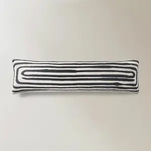 Z Gallerie Eren XL Lumbar Pillow, 42in Black, Modern Polyester with Feather Fill, Graphic Print & Slub Texture