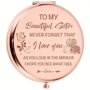 1 Pc. Shimmering Rose Gold Makeup Mirror,A Special Friendship Gift For Women And Girls, Perfect For Sisters And Best Friends,Includes Mirror And Magnifying Glass,Portable Mirror Gift For Women
