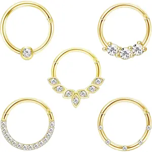 5PCS Dainty Daith & Septum Clicker Set | 16G Stainless Steel Hinged Hoop | Sparkling CZ Cartilage Jewelry for Helix, Tragus, Conch | 8mm-10mm