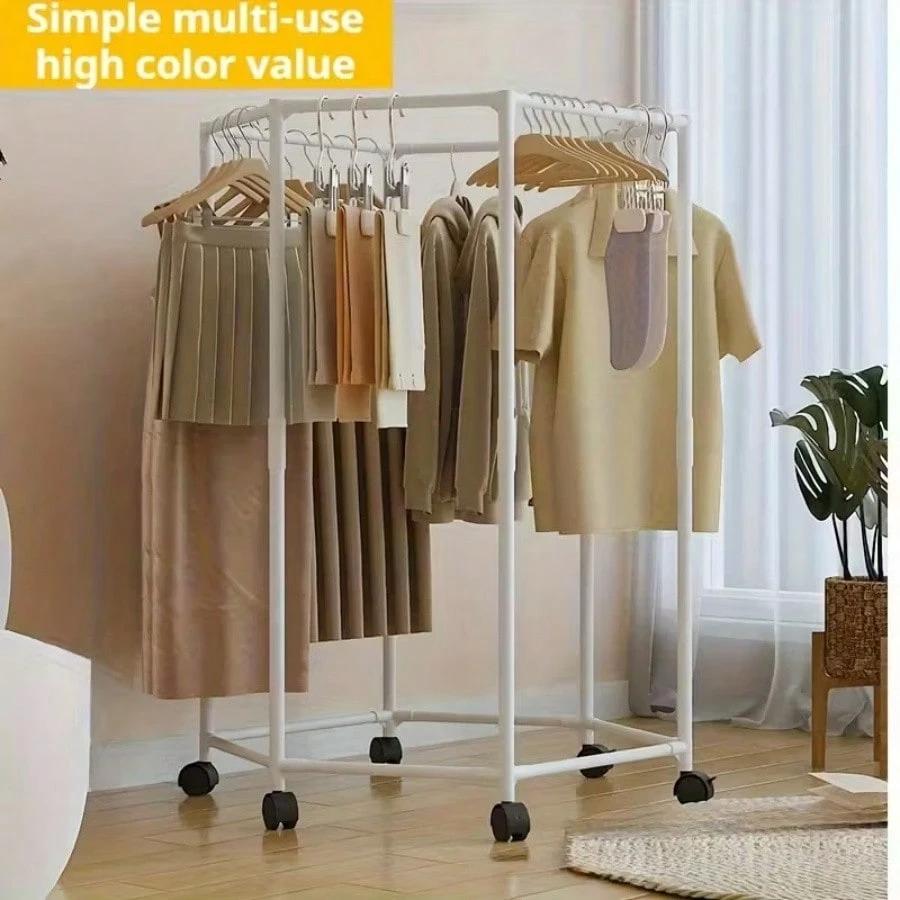 360° Rotating Hexagonal Clothes Drying Rack with Wheels, Heavy Duty Garment Rack, Space Saving Foldable Laundry Hanger, Indoor Outdoor Clothing Organizer 360° Rotating Hexagonal Clothes Drying Rack with Wheels, Heavy Duty Garment Rack, Space Saving Foldable Laundry Hanger, Indoor Outdoor Clothing Organizer