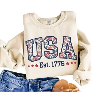 USA Floral Sweatshirt - 4th of July Sweatshirt, Varsity Style Patriotic USA Crewneck, Cozy Gift for Independence Day, Memorial Day Shirt, 4th of july outfits for women, 4th of july, 4th of july shirt, 4th of july shirt for women, t shirts for men