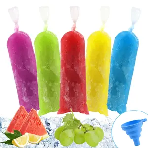 120Pcs Ice Pop Bags with Silicone Funnel, Disposable Ice Cream Mold Bags for Bolis, Yogurt and Homemade Popsicles