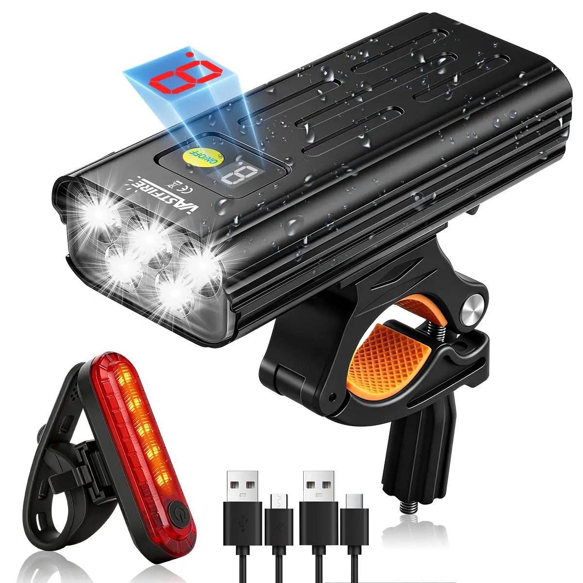 Bicycle Light Set - 5-T6 LED Aluminum Rotating Head Headlight, Tool-Free Installation, USB-C Rechargeable 4000mAh Power Bank, High/Low Modes, 5-LED 240° Rear Bike Light, IPX5 Waterproof for Mountain, Road Cycling, Led Headlight Bik
