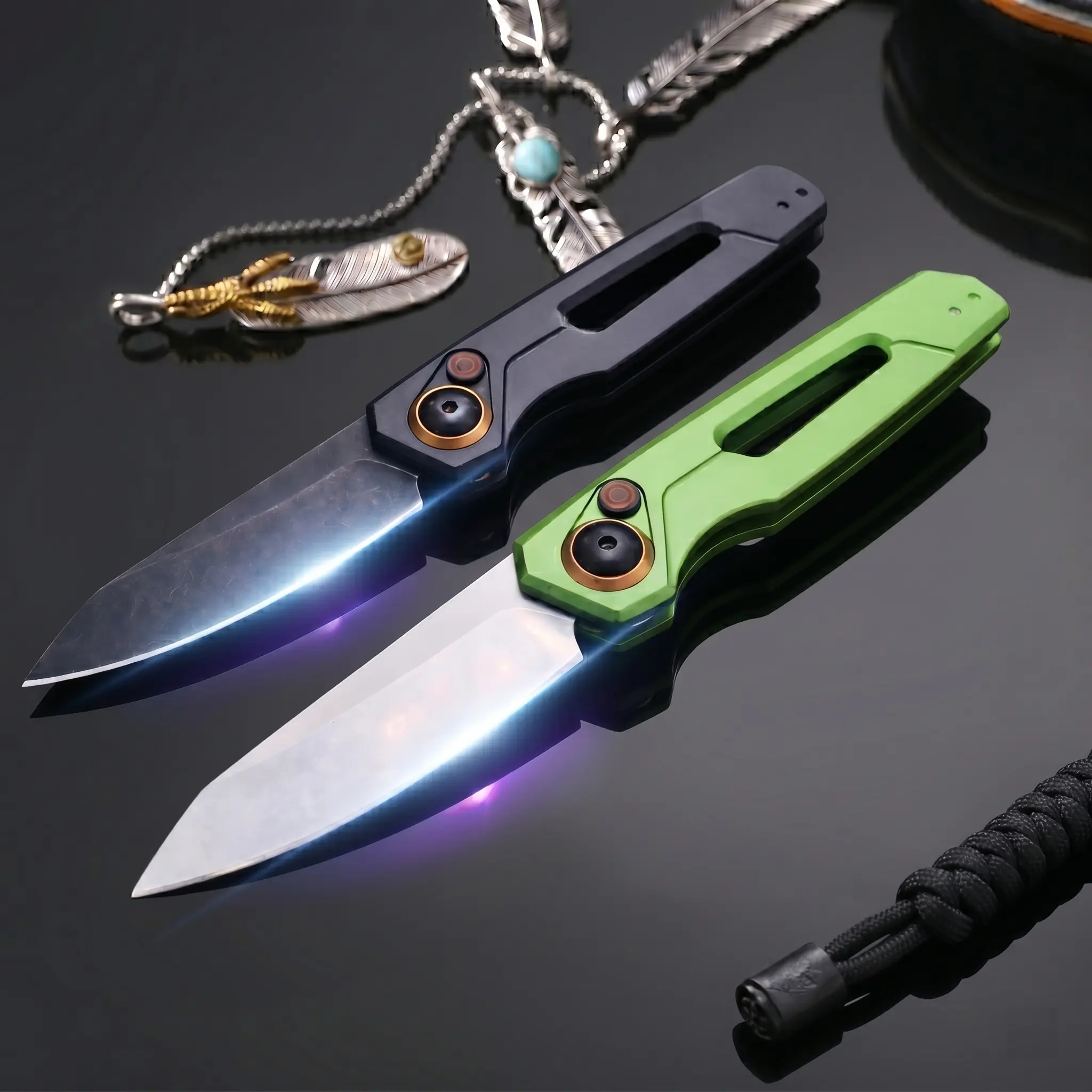KS 7550 EDC Folding Pocket Knife - 1-Hand Button Lock, Reverse Tanto Edge, Aircraft-Grade Aluminum Handle, CPM154 Blade, Compact Durable Tools and Gadgets for Camping, Everyday Carry, Gift for Men, Knives