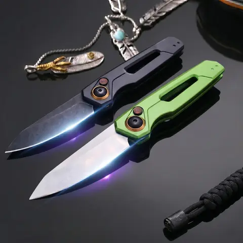 KS 7550 Lightweight Foldable Pocket Knife - CPM154 Steel Reverse Tanto Blade, Aluminum Handle, Button Lock, Reversible Clip, Edge Retention, Rust Resistant, Everyday Carry EDC Tool, Fits Bags Easily, Camping Use, Gifts for Boyfriend