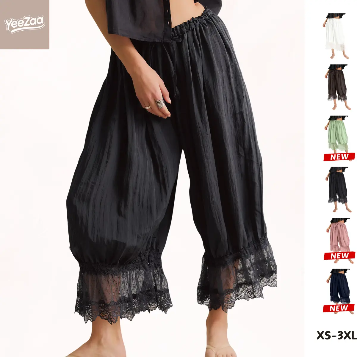 YeeZaa Lace Bloomer Pants 2026 Summer Vibe Vintage Going Out Cute Lightweight Capri Pants Y2k Forever Young Long Bloomers Elastic Waist Patchwork Pettipants Pantaloons Slip Cropped Pants Ruffle Hem Yoga Pants Streetwear Pajama Bottoms Feminine summerwins