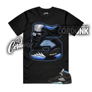 AJ5 Black Uni Blue White Matching T Shirt, Numer 5 Graphic Shirt, 90s Hip Hop Tee, Gift For Women and Man, Unisex T-Shirt, Sneaker Head Gift
