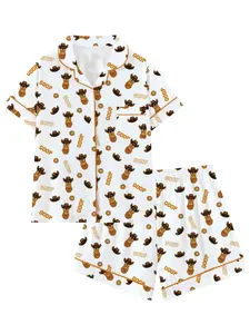 Coop Western Cowboy Peanut Cute Turn-Down Short Sleeve Pajama Set, Comfortable Sleepwear for All Seasons, Perfect Gift for Sleepwear Lovers