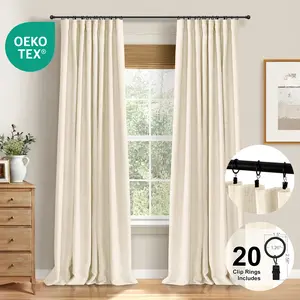 Mother's Day Gifts, 2pcs Blackout Curtains Linen Curtains for Living Room & Bedroom Window Drapes with Clip Rings Rod Pocket Thermal Insulated Faux Linen Curtains