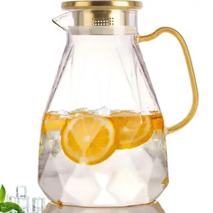 Khen Glass Pitcher, 2.2L Water Carafe With Lid, Iced Tea Jug for Fridge, Large Drink Carafe for Cold/Hot Beverages, 2 Quarts