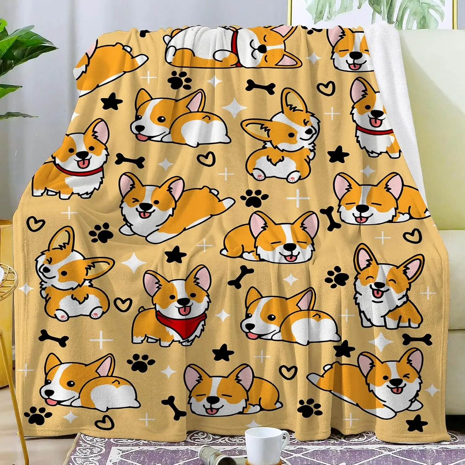 Cute Corgi Blanket Bedding Soft Lightweight Flannel Throw Blankets for Kids Adults Bedroom Living Room Sofa Gifts funny