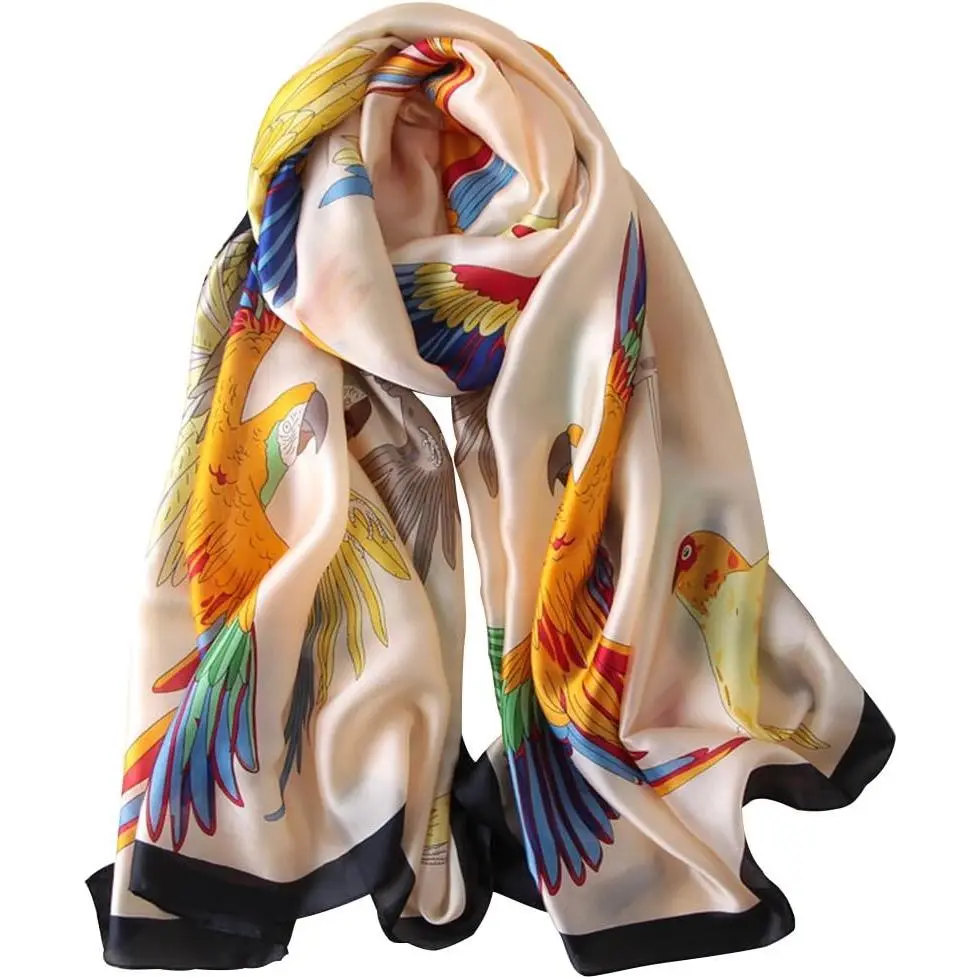 Women's 100% Mulberry Silk Scarf, Large Colorful Graphic Print Satin Shawl Wrap, Lightweight Neck & Bag Accessory 70"x 35", Colorful Print Scarves, Chic Scarves, Color Block, Scarf Style