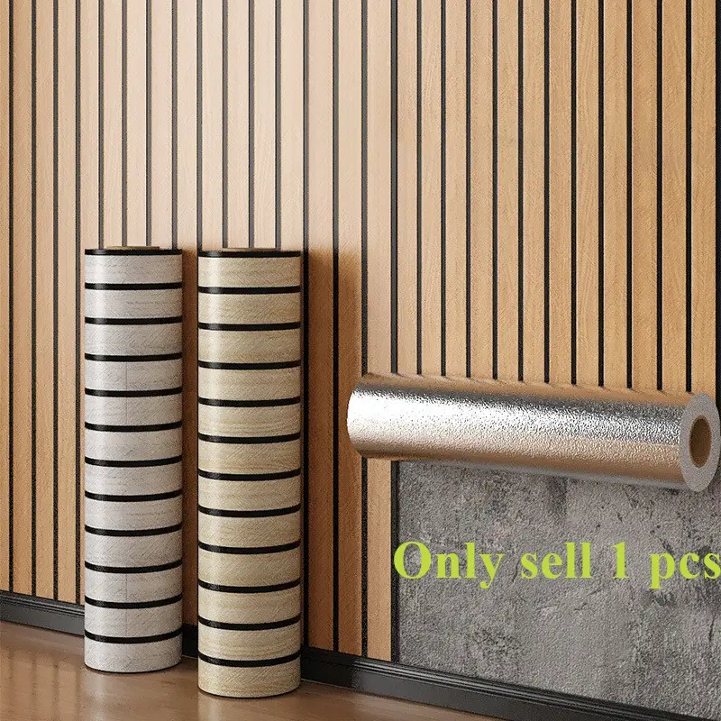 1 roll of self-adhesive wood grain wall panel stickers, Decorative wallpaper, 3D wallpaper with striped pattern, thickened wallpaper, DIY suitable for indoor settings, cuttable, home decoration, peel and stick