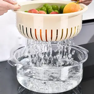 Kitchen Colanders Bowl Set 2 in 1 Fruit Vegetable Washing Food Strainers, Large Plastic Double Layered Strainer Basket for Pasta, Spaghetti, Berry, Salads, BPA Free, Colander for kitchen