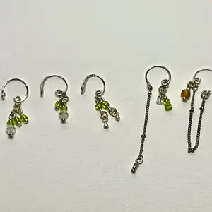 Handmade Wire Ear Cuffs - No Piercing Needed! Silver-color Tarnish Resistant Wire with Green Glass Bead Accents for Effortless Elegance