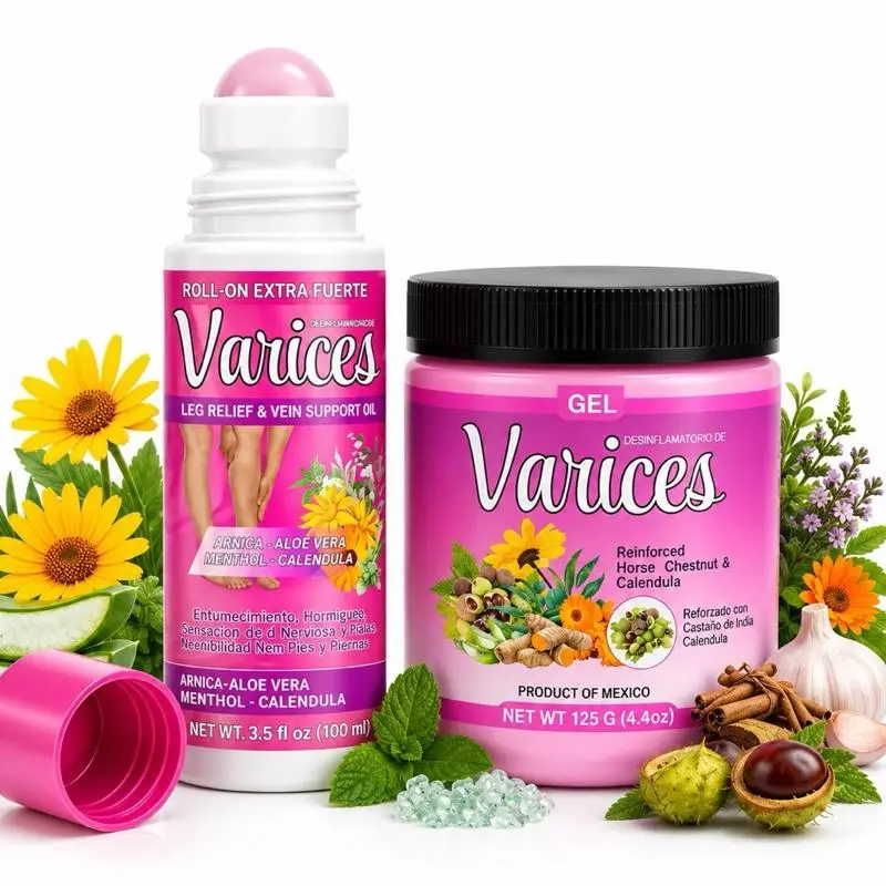 Varices Gel 125g + Arnica Roll-On 100ML, Cooling Leg Massage Gel & Body Care, Arnica Oil with Calendula & Horse Chestnut Extract
