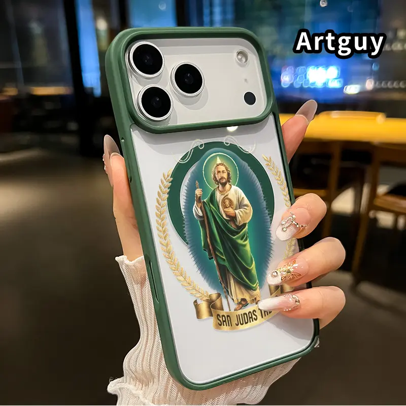 Magnetic Phone case for iPhone 17 16  Pro Max Plus 15 14 13 12 11 Air E Saint Judas Icon Pattern Non-Yellowing Shockproof Soft Silicone Transparent Acrylic Cover Supports Wireless Charging