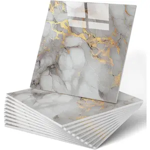 20pcs Waterproof Peel and Stick Marble Wall Tiles, 11.8"x11.8" Self-PVC Panels for,, and Living Room Gold (Not Real Tile)