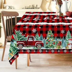 Christmas Tablecloth 60x84 Inches for Rectangle Tables - Red Buffalo Plaid Christmas Decor for Table - Water Resistant Xmas Table Cloth, Party Decorations for Kitchen, Home