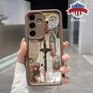 Virgin Mary Pattern TPU Phone Case Compatible with Galaxy S23 Ultra S24 Plus S25 S22+ Shockproof Full Camera Protection Durable Slim Silicone Cover Smartphone Casing
