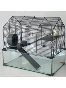 Large Hamster Cage, 3-Tier Gerbil Cages With Running Wheel, Water Bottle, Food Bowl, Ramps, Portable Hamster House With 7" Deep Glass Bottom For , Dwarf Hamster, Gerbils