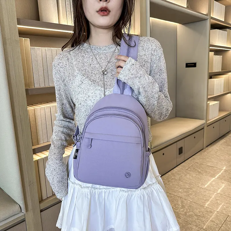 Fashionable mini backpack and chest bag, water-resistant dual-use bag, compact and lightweight nylon with multiple pockets, versatile women's backpack