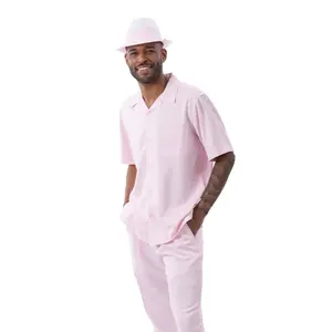 Pink Solid Short Sleeve Walking Suit Set - Classic Fit