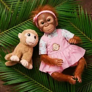 Realistic Reborn Monkey Baby Doll, 20 Inch Lifelike Orangutan Silicone Doll with Pink Dress, Collectible Toy for Kids & Adults