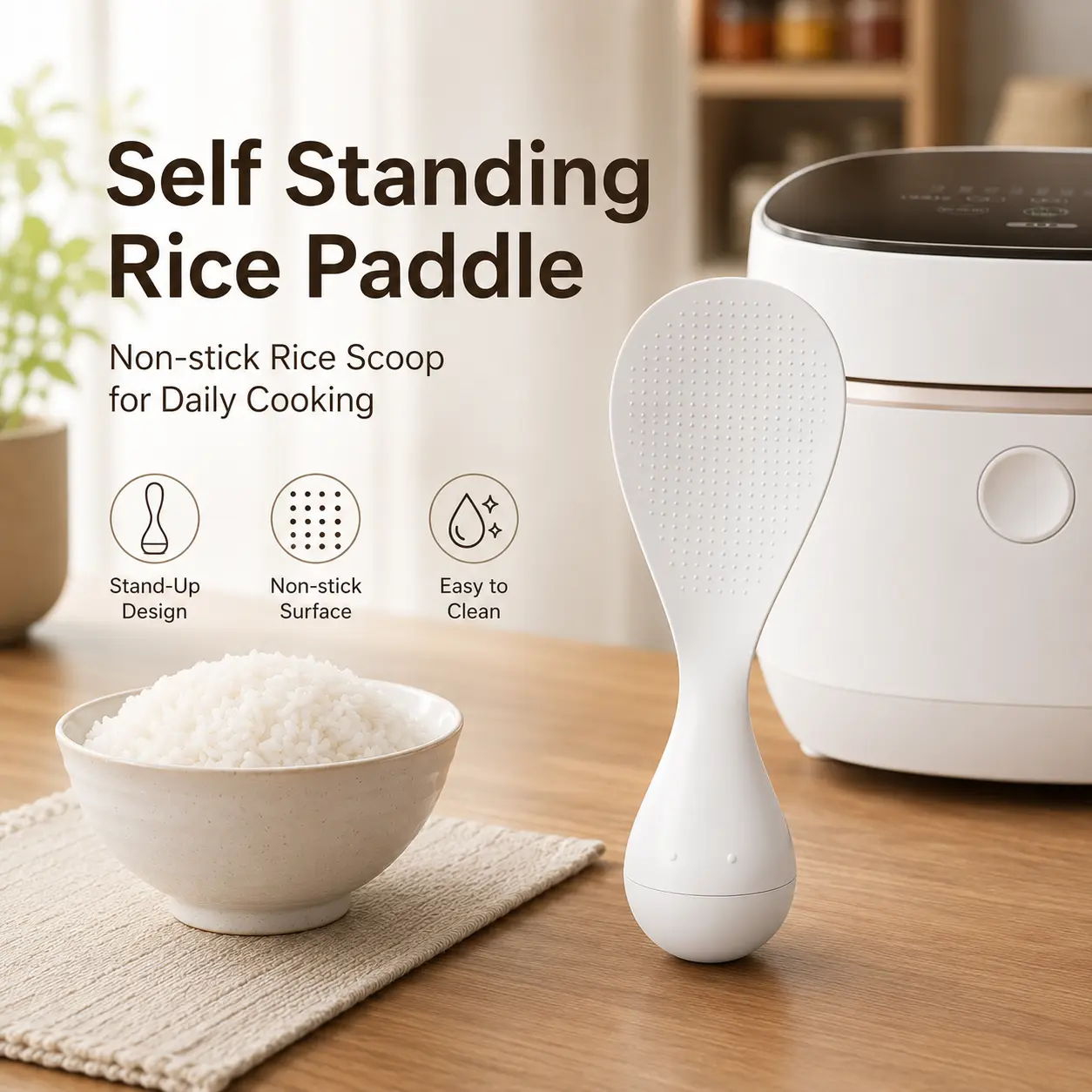 Self Standing Rice Paddle, Non-stick Dotted Surface PP Rice Scoop, Practical Kitchen Rice Spoon for Rice Cooker, Household Daily Cooking Use