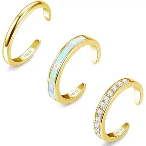 Milacolato 3PCS 14K Plated Gold Toe Rings for Women Adjustable Plated Silver /Gold Toe Ring Set Cute Opal CZ Daisy Flower Toe Rings Open Band Hawaiian Beach Summer Foot Jewelry for Women