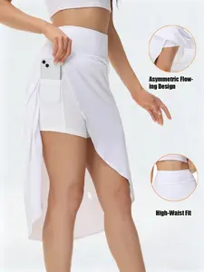 Women's Asymmetric Sporty Skirt Pants, High Waist Split Side Comfortable Flowing A-Line Dress, Pocket Polyester, Casual Daily Wear, Athletic Skort