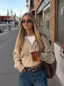 Autumn And Winter New Vintage Big Lapel Double Head Zip Twisted Knit Cardigan, Loose Drop Shoulder Casual Jumper, Short Daily Commuting,Teacher Outfit,Airport Outfit Jumper Tops Can be used with raincoat