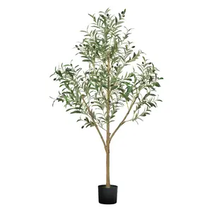 5-Foot Tall Artificial Olive Tree In A Black Pot - Realistic Indoor Plant For Home Office Decor, Living Room Or Reception Area, Low Maintenance Faux Olive Tree With Lifelike Foliage, Durable Pet-Friendly Decorative Plant