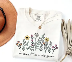 Comfort Colors Teacher T Shirt, Helping Little Minds Grow Tee, Cute Teacher Sweatshirt Shirt, Floral Teacher Gift Shirt, Inspirational Teacher Appreciation Top Tee