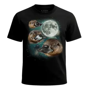 MagicMoon™ | Three Platypus Moon, Adult Unisex Cotton Tee, Black