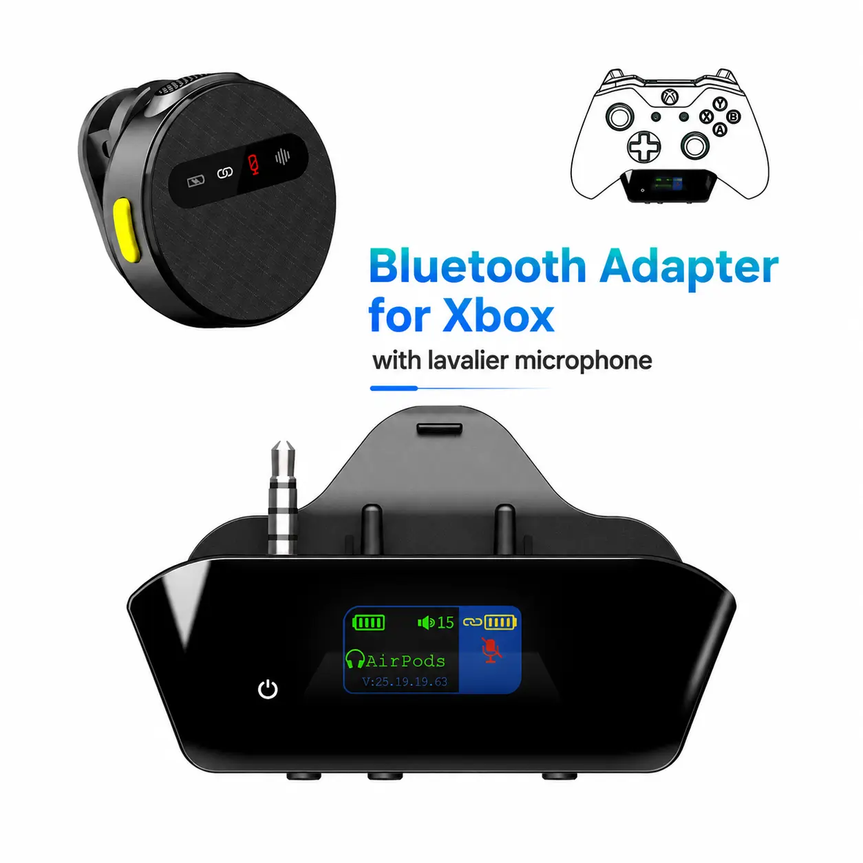 Bluetooth Adapter for Xbox Controllers with 2.4GHz Wireless MIC | for Xbox One/Series XIS/Elite 2, Use AirPods & Wireless Headphones, Low Latency, Dual OLED Display, Noise Cancellation, 13H