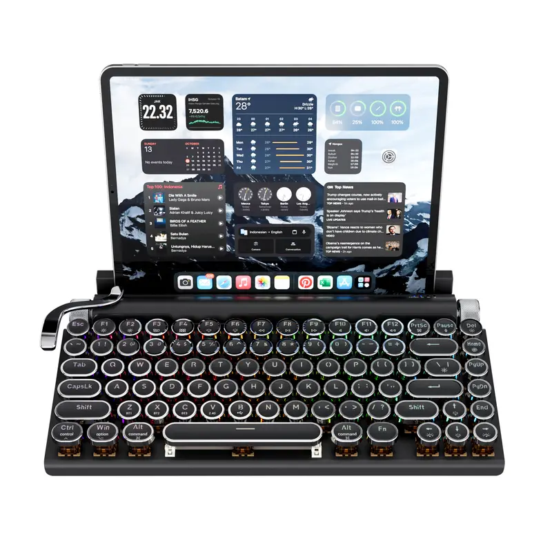 7KEYS Retro Typewriter Wireless Mechanical Keyboard for iPad with Built-In iPad Stand & Leather Wrist Rest, RGB Backlit, Tri-Mode Bluetooth 5.0/2.4G/USB-C, Compact Vintage Keyboard for Mac, Windows, PC, Laptop & Tablet