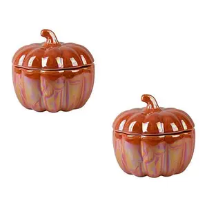 Ten Strawberry Street 5" Pumpkin Covered Dish - Orange Luster, Set of 2