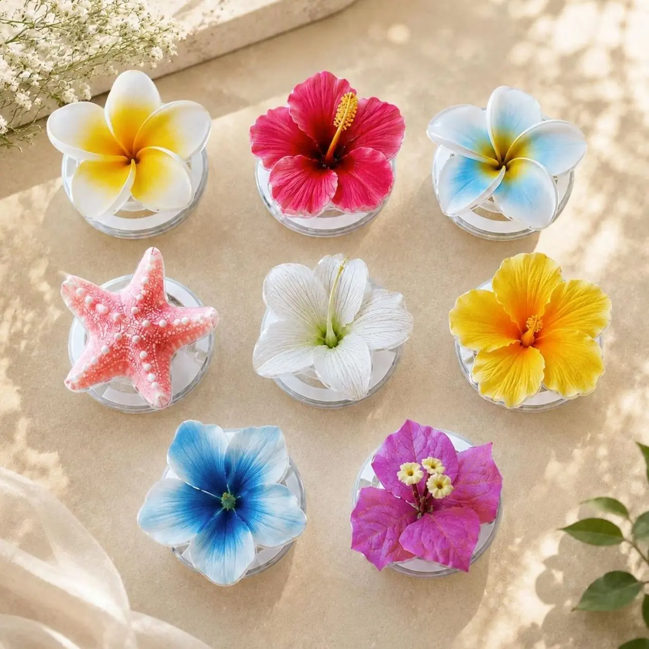 Orchid Flower Phone Grip, Pansy Shell Flower Magnetic Grip,Handmade Hibiscus Floral Aesthetic Phone Stand Holder, Accessory Gift for Friends