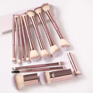 13pcs Makeup Brush Set,Makeup Brushes Are Made Of High-Quality Synthetic Fiber, Including 10 Dual-Headed Multi-Functional Makeup Brushes That Can Be Used For 2-In-1, 2 Short-Handle Makeup Brushes, And 1 Retractable Makeup Brush
