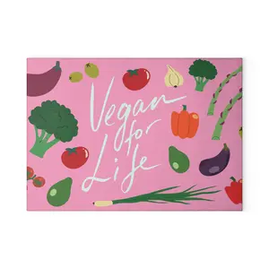 Vegan for Life Custom Glass Cutting Board - Tampered Glass Material, Textured Surface, Available in 8" x 11" & 11" x 15" Sizes, Durable Design - Knives Kitchen Chopping