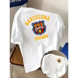 [Barcelona Women's Tshirt] Barcelona, Barca Print Tshirt - Women's Short Sleeve Crew Neck Casual Top for Summer Spring, Clothing