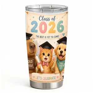 20oz Adorable Capybara Cat Dog Class of 2026 Graduation Celebration Stainless Steel Tumbler， Tumbler with Lid Double Wall Vacuum Insulated Travel Mug， Coffee Cups With Lids， Perfect Gifts For Birthday Holidays