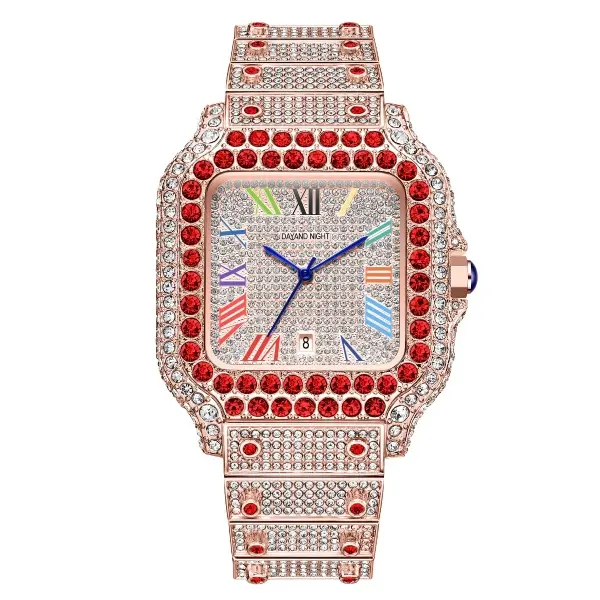 Dayand Night Watch for Women & Men, Luxury Iced-Out Moissanite with Square Face, Waterproof Analog-Digital Quartz with Calendar, Valentine's Day Gift, Watches For Women, Day And Night, Unisex, Birthday, 30M - 50M