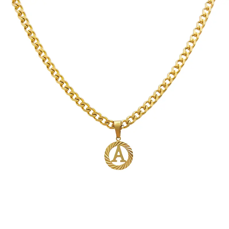 GGIRL Cuban 18K Gold Plated 26 letter Necklace Initial A-Z Cuban Link Chain Necklace for Men Boys Women ,Dainty Trendy Threaded hollow out Letter Pendant  Necklace